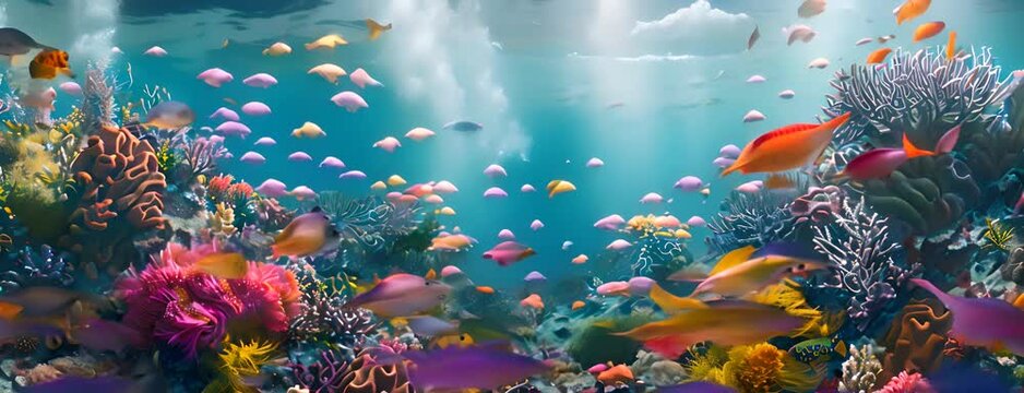 Colorful coral reef teeming with marine life, 4K hyperrealistic photo 4K Video