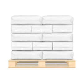 Heavy bag mockups for chemical products on wooden pallet. High realistic vector illustration isolated on white background. Ready for use in presentation, promo, advertising. EPS10.