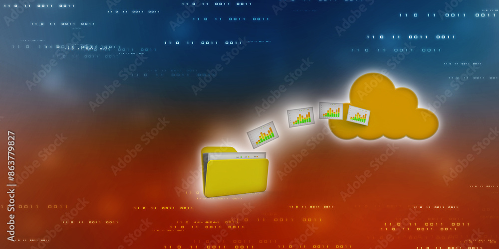 Poster 3d rendering cloud computing concept, cloud internet technology concept background, cloud computing 