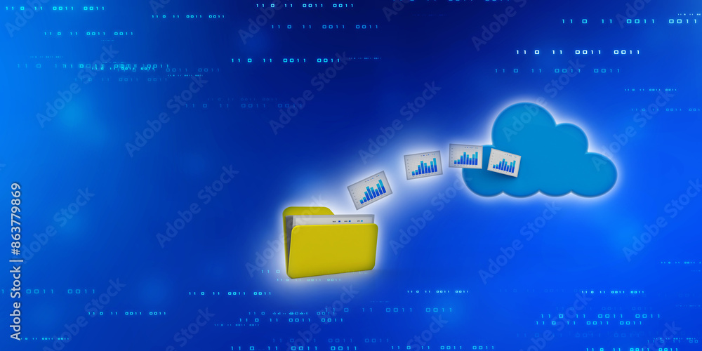 Poster 3d rendering cloud computing concept, cloud internet technology concept background, cloud computing 