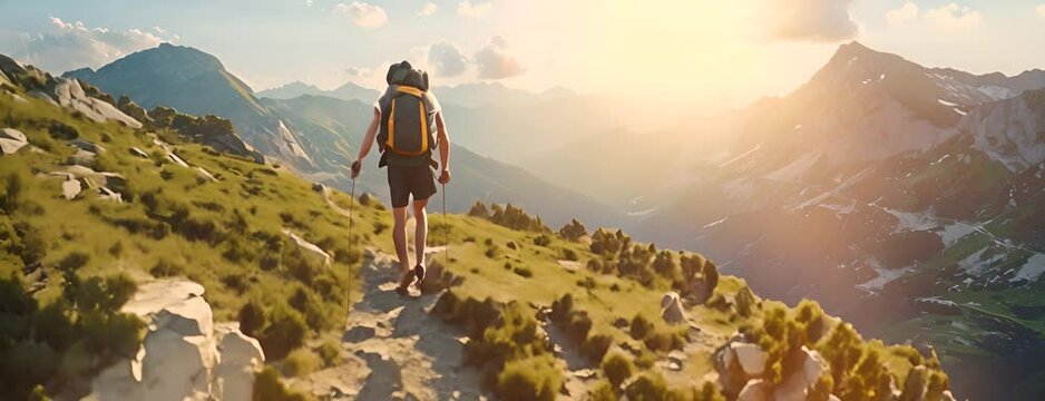 Summer hiking challenge along scenic trails, hikers and outdoor adventures, 4K hyperrealistic photo. 4K Video
