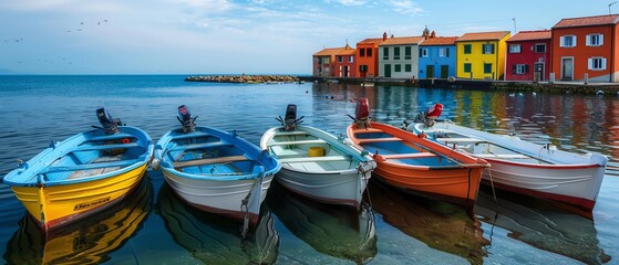 Obraz premium Quaint seaside village with colorful fishing boats