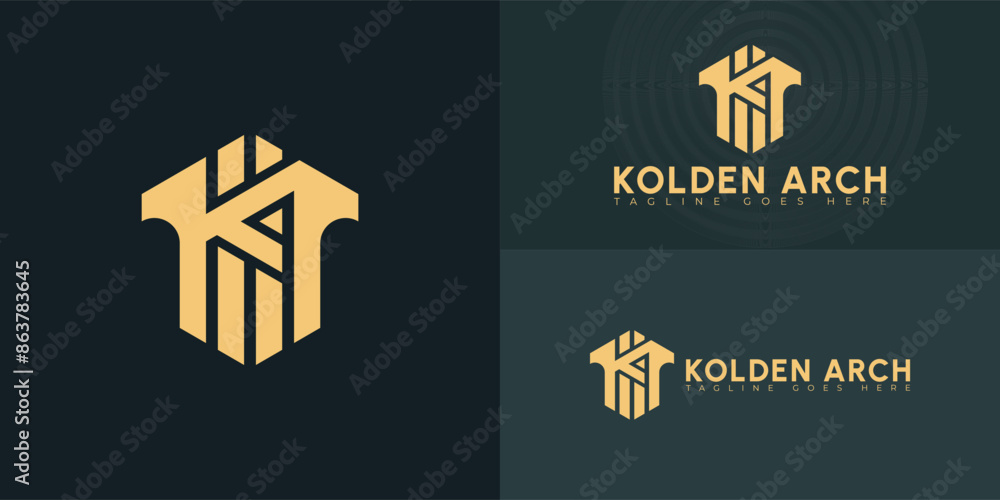 Aufkleber abstract initial hexagon letters ka or ak logo in gold color isolated on multiple background colors.