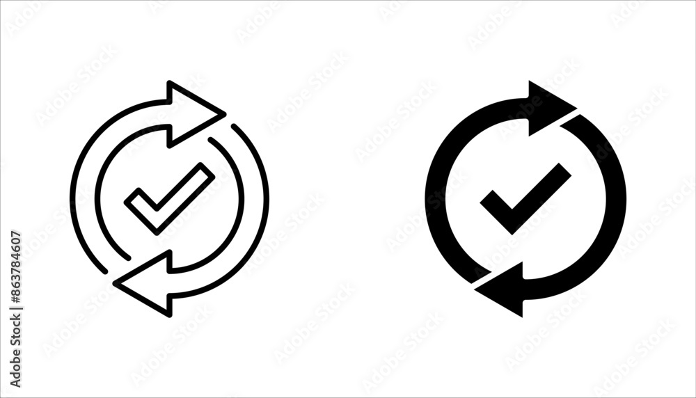 Poster checking process linear icon set. successfully checked. check mark with circle arrows. vector illust