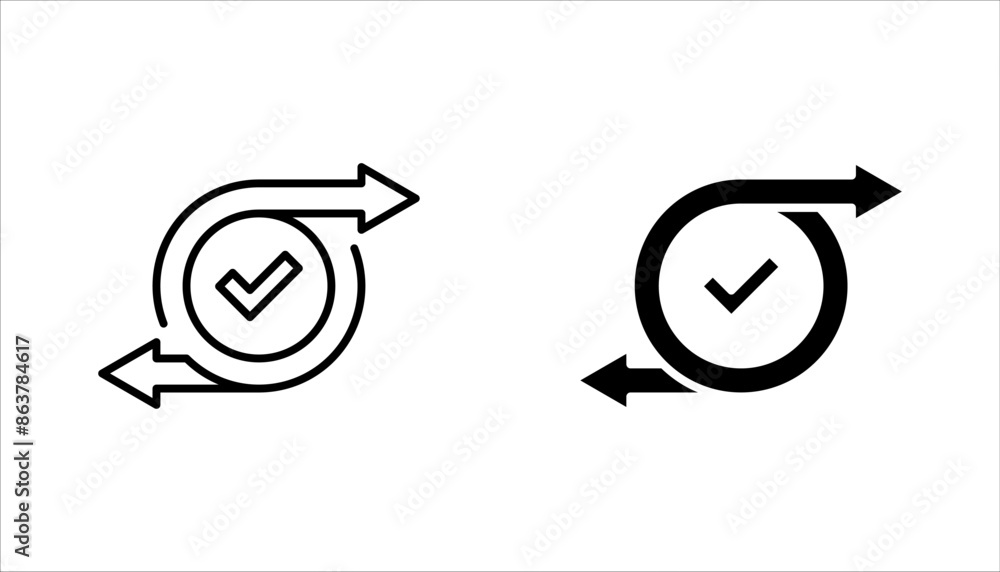 Poster checking process linear icon set. successfully checked. check mark with circle arrows. vector illust