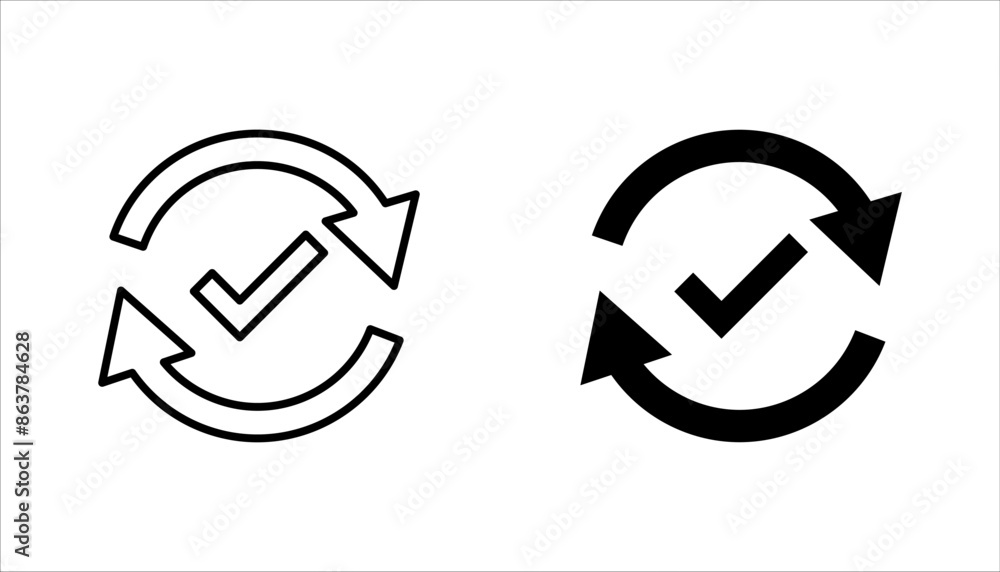 Poster checking process linear icon set. successfully checked. check mark with circle arrows. vector illust