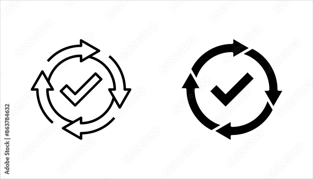 Poster checking process linear icon set. successfully checked. check mark with circle arrows. vector illust