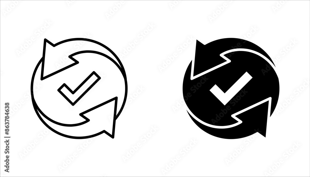 Poster checking process linear icon set. successfully checked. check mark with circle arrows. vector illust