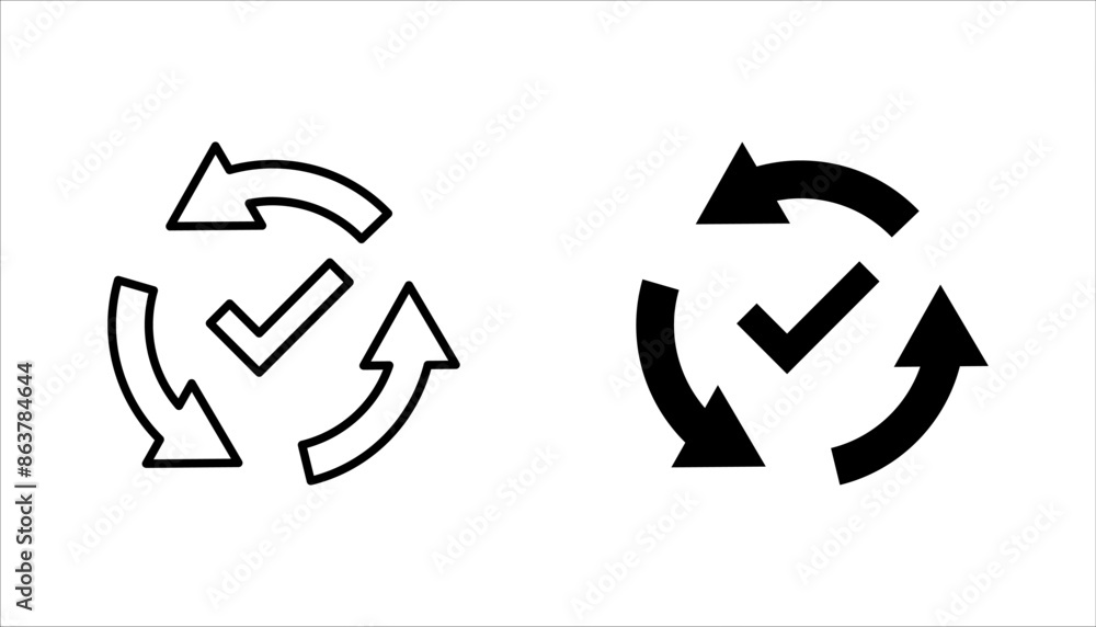 Poster checking process linear icon set. successfully checked. check mark with circle arrows. vector illust