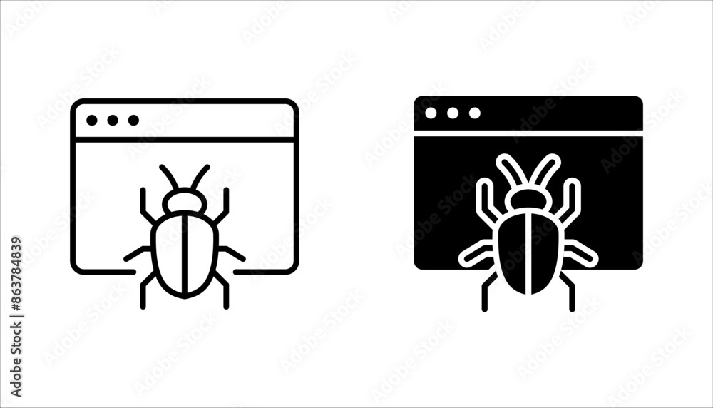 Poster bug vector icon set. software malware virus. cyber protection outline symbols. vector illustration o