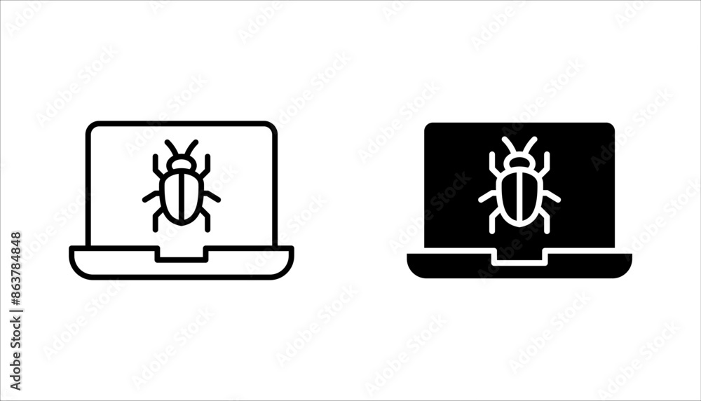 Poster bug vector icon set. software malware virus. cyber protection outline symbols. vector illustration o