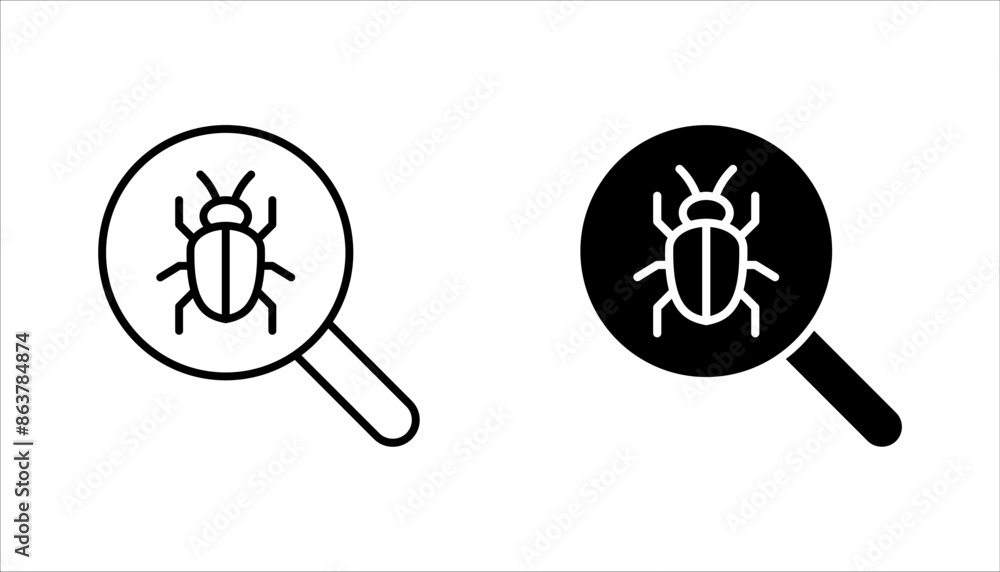 Poster bug vector icon set. software malware virus. cyber protection outline symbols. vector illustration o