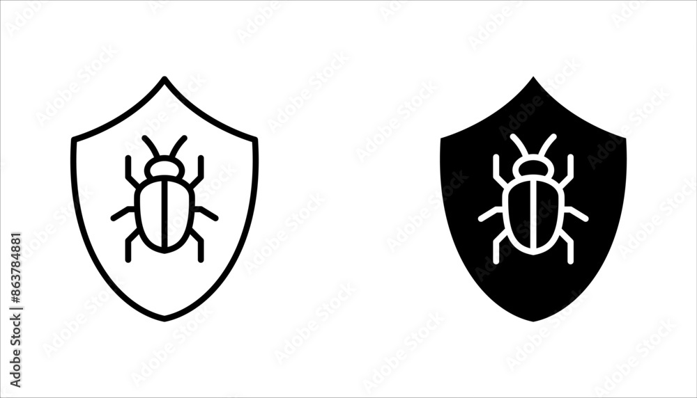 Poster bug vector icon set. software malware virus. cyber protection outline symbols. vector illustration o
