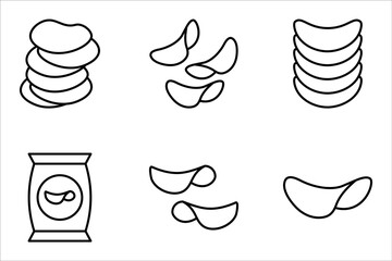 Potato chips line icon set. Salty snacks vector symbol. vector illustration on white background