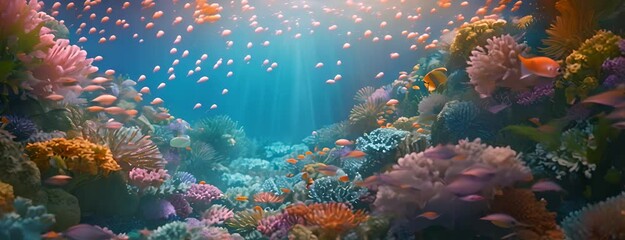Underwater scene with vibrant coral reefs and schools of colorful fish, 4K hyperrealistic photo 4K Video