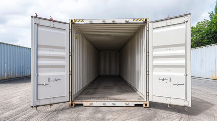 close up of empty white container at a port
