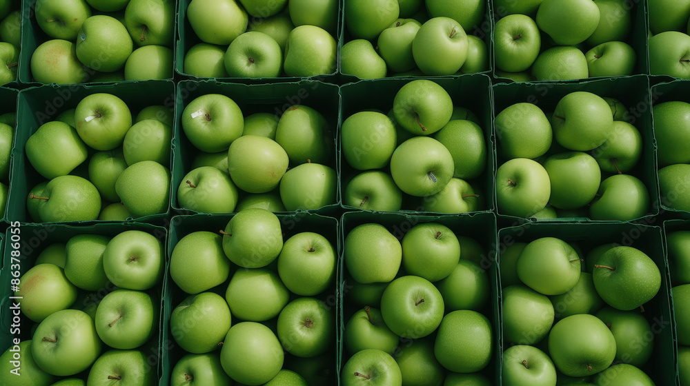 Wall mural Green apples in cardboard boxes. - Wall murals