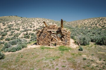 Abandoned ruined historical cottage in the desert countryside. Ely, Nevada, United States of America.