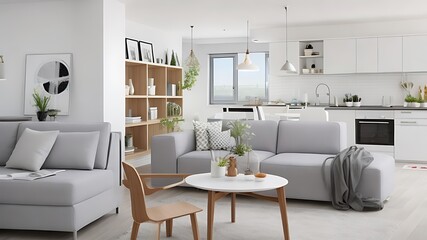 Stylish apartment interior with modern kitchen