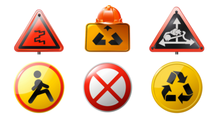 Warning icon set on transparent background