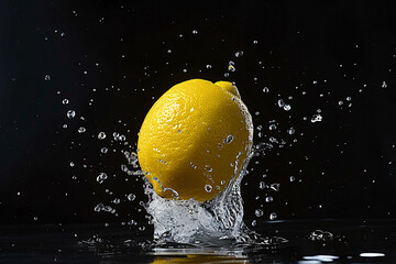a lemon splashing into water