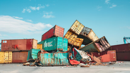 stack of damaged cargo container 