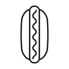 Illustration depicting a black hotdog icon on a white background. Fast food