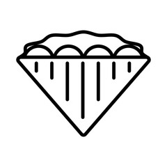 Illustration depicting a black sandwich icon on a white background. Fast food