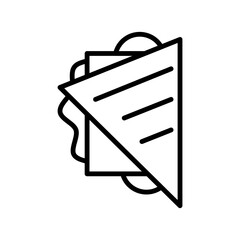 Illustration depicting a black sandwich icon on a white background. Fast food