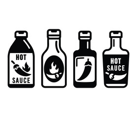 hot sauce chili bottle icons symbol vector design black white color simple illustration collection set