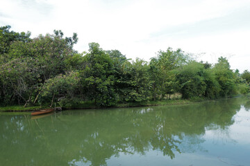 Natural landscape of lake view with green mountain park