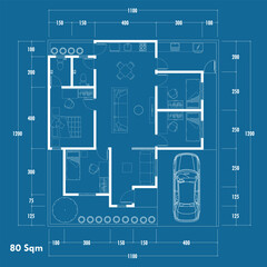 Floor plan blueprint, Figure of the jotting sketch of the construction and the industrial skeleton of the structure and dimensions. vector eps 10