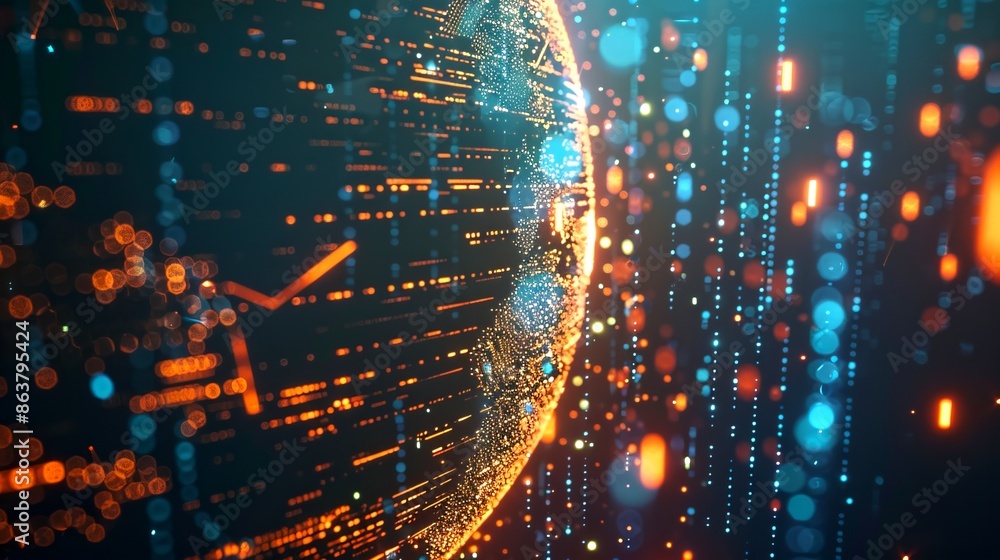 Poster abstract digital world with glowing data streams. the image showcases a futuristic style with vibran