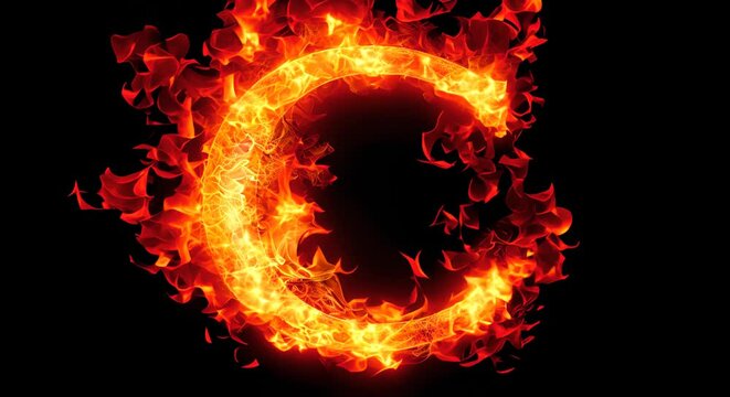 The letter C is made out of fire. It is a very bold and striking design. The fire adds a sense of danger and excitement to the letter