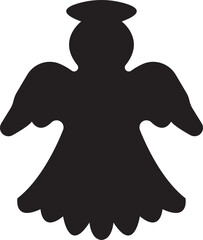 Angel with wings icon in trendy black fill style. Spread, Christmas vector isolated on transparent background. Holy angel sign for mobile concept and website design. Symbol, logo illustration.
