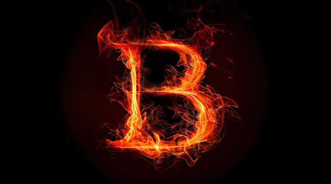 The letter B is written in flames. The letter is surrounded by fire, giving it a fiery and intense appearance