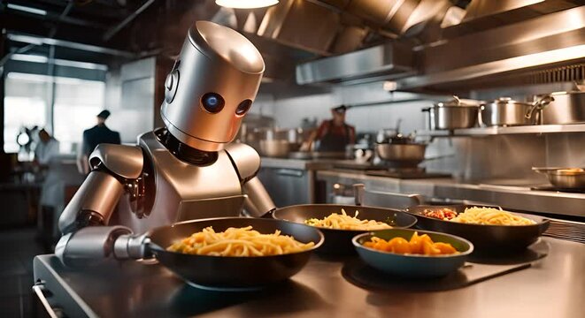 Robot working in a restaurant.