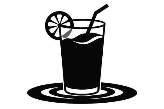 recommend clip art: Glass of lemonade with a slice of lemon silhouette illustration