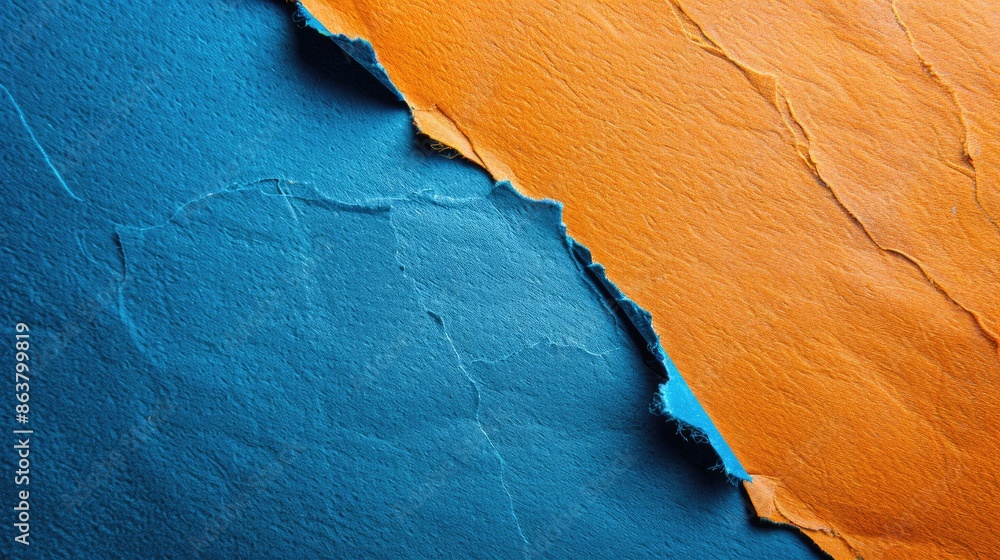 Poster vibrant blue and orange textured paper with space for text or objects