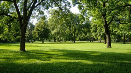 Beautiful park with green grass and trees