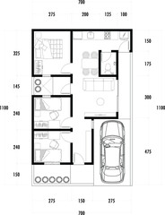 Architecture plan with furniture. home floor plan, isolated on white background, stock illustration.