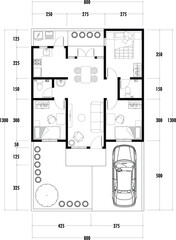 Architecture plan with furniture. home floor plan, isolated on white background, stock illustration.