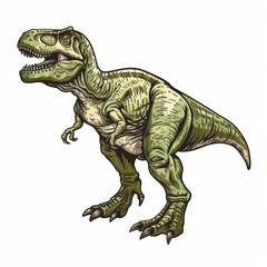 Obraz premium The T-rex dinosaur is a modern tyrannosaurus, a raptor, and a triceratops in flight.