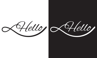 One continuous line drawing typography line art of hello word writing isolated on white and black background. EPS 10