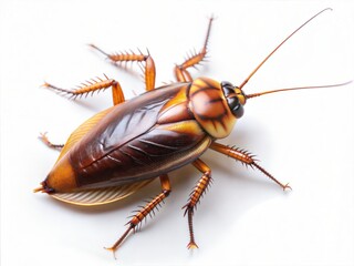 Close-up photo of a cockroach on a white background, with copy space, with empty space, no text