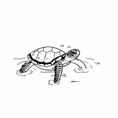 Ocean terrapin, turtle and aquarium pet, mascot of underwater character with loggerhead sea turtle isolated monochrome sketch icon. Modern reptile, nautical tortoise with carapace shell.