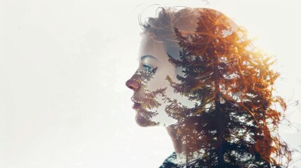 Double Exposure Portrait of a Woman in a Snowy Landscape
