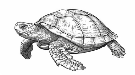 Fototapeta premium Sea turtle isolated monochrome icon. Modern caretta ocean terrapin with shell, aquarium pet, mascot of sea reptile. Loggerhead sea turtle, reptile, nautical tortoise.