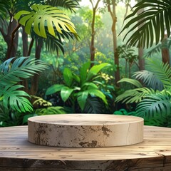 a stone sitting on a table with a plant in the background