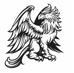 Fototapeta premium Illustration of a gryphon or griffin, medieval heraldic animal sketch. Fantasy gryphon, history crest, hand drawn modern sign. Mythical animal medieval coat of arms, heraldry symbol.